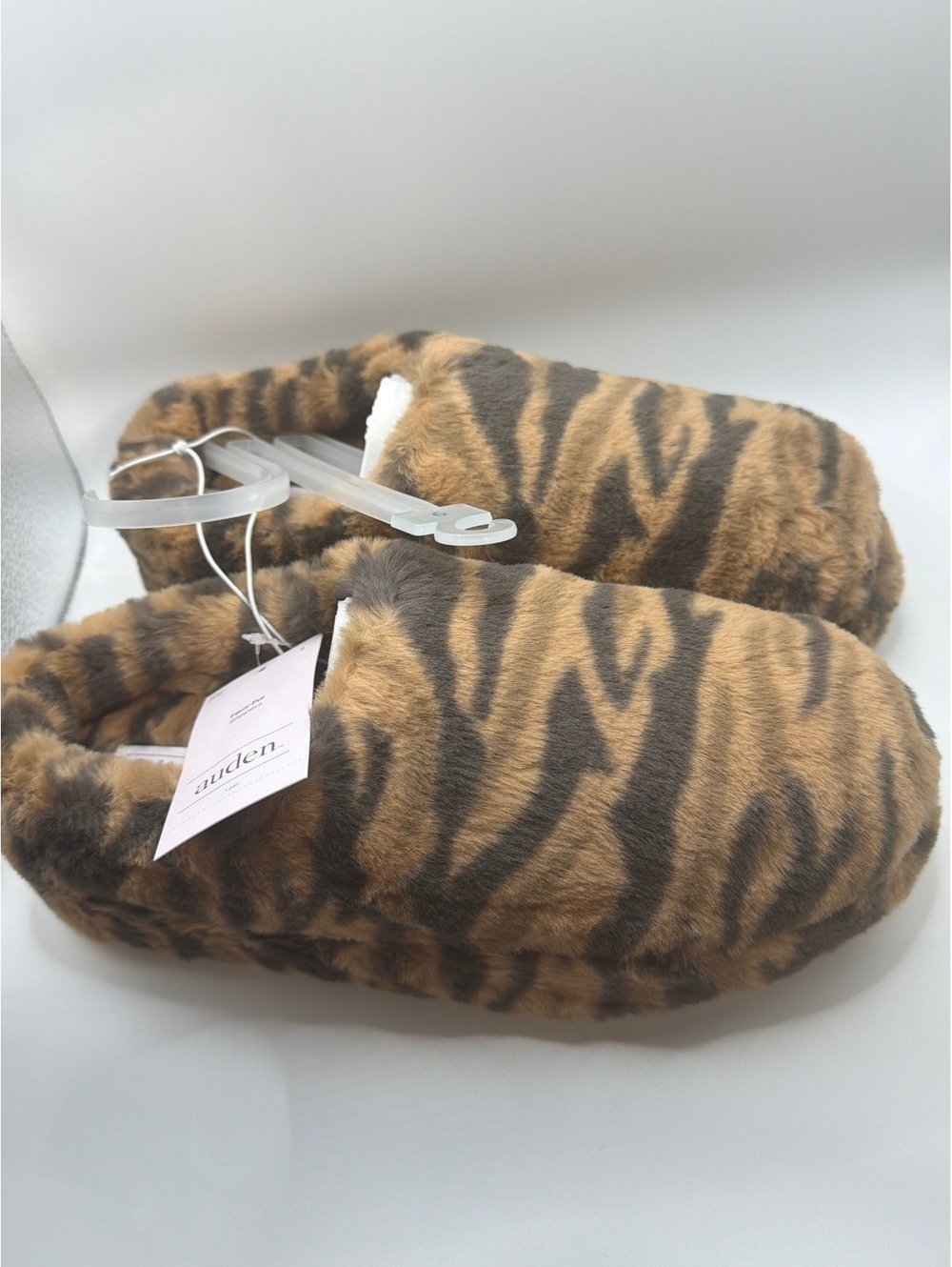 auden Faux-Fur Slippers Brown Tiger Print Size 9